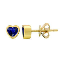 Blue Sapphire Heart Stud Earrings