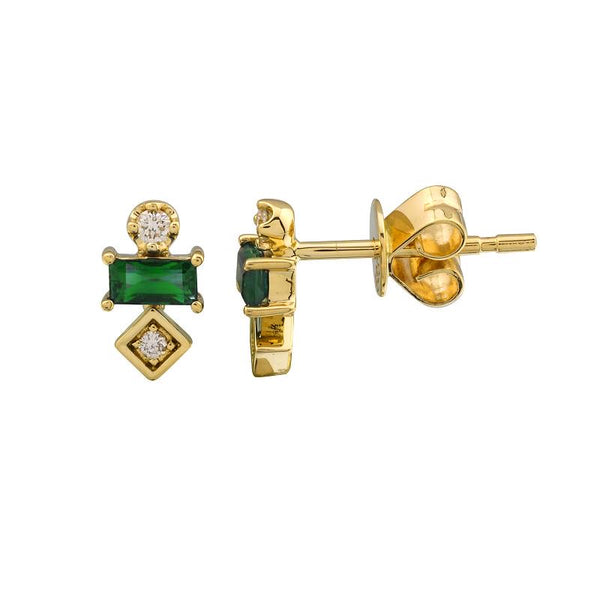 Emerald or Sapphire Diamond Stud Earrings (Medium Size)