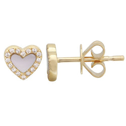 Heart Mother of Pearl & Diamond Studs