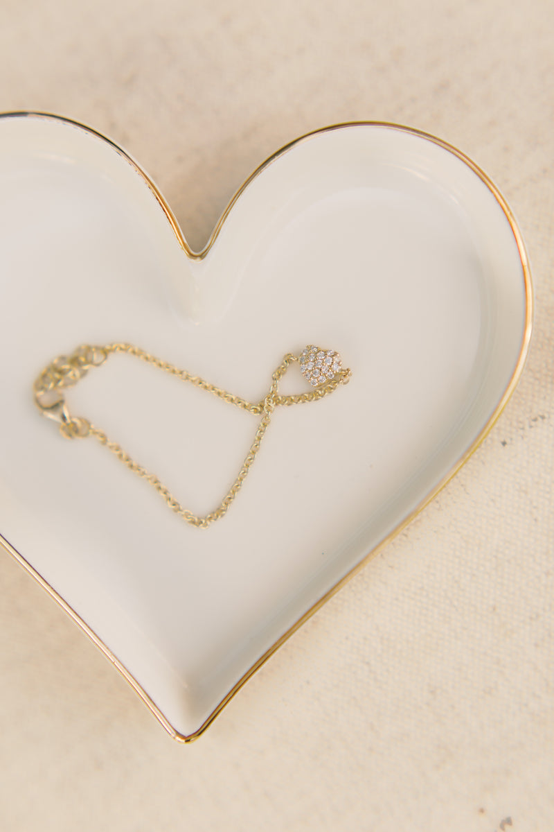Diamond Open Heart Bracelet for Women, 14k Real Gold Heart Shaped Bracelet, 14k Solid Gold Dainty Bracelets, Women's 14k Gold Jewelry