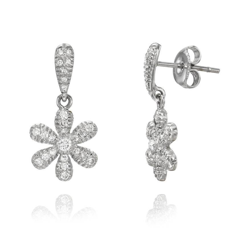 White Gold & Diamond Flower Earrings