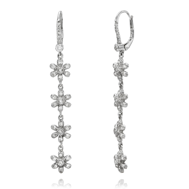 Four Flower Drop Diamond Earrings