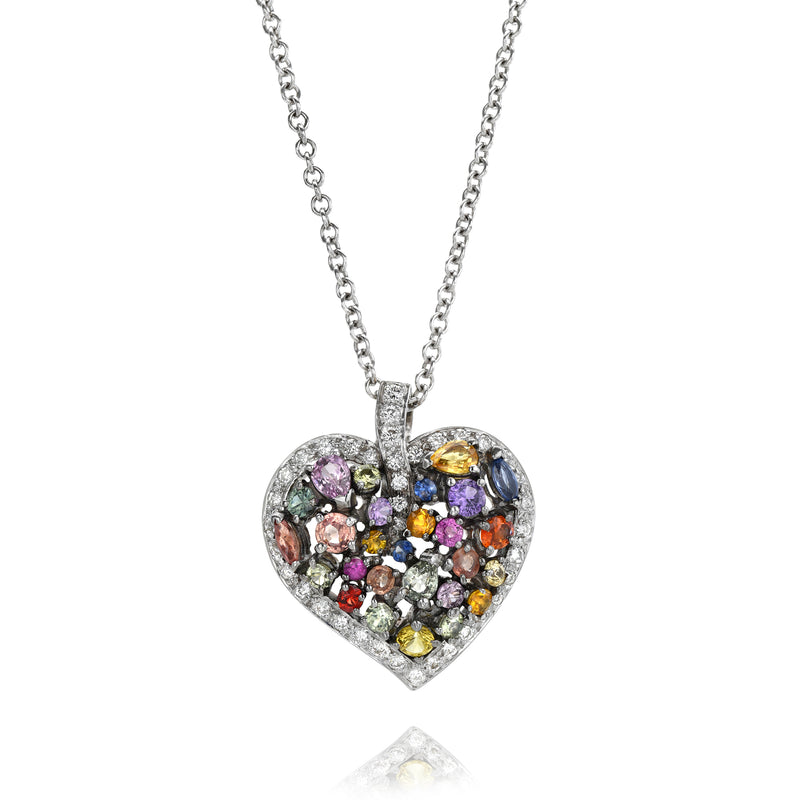 Multi-Colored Sapphire Laura M Heart Pendant