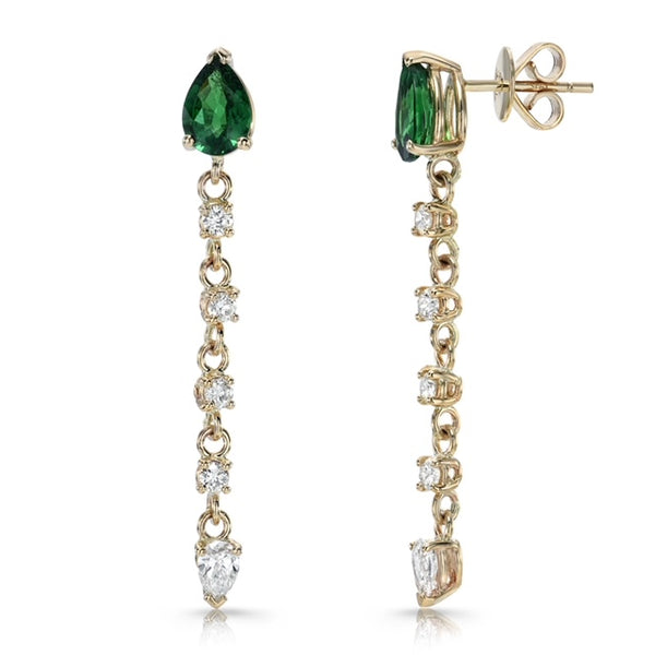 Anniversary Green Garnet & Diamond Drop Earrings