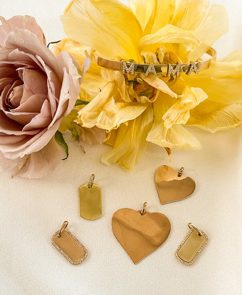 14k gold heart charm engraving gifts mommy and me Mother’s Day gift sentimental Mama Bijoux