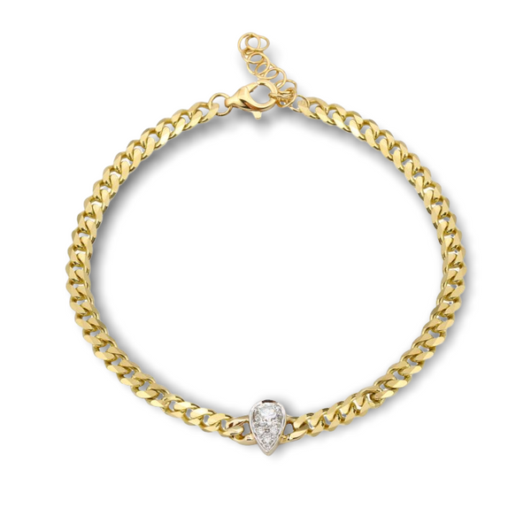 Diamond Pear Shaped Charm & Curb Chain Bracelet