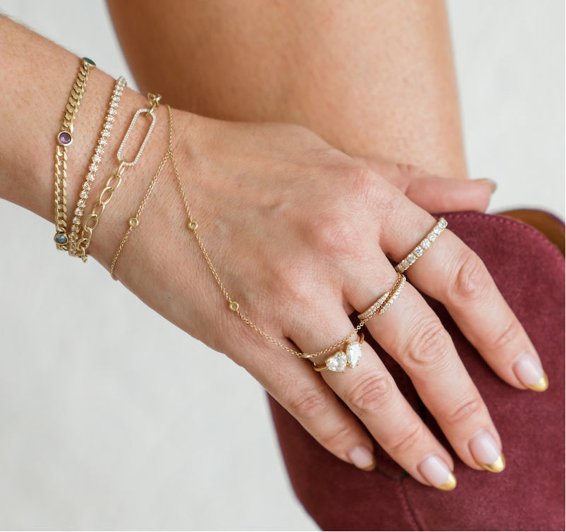 14K Real Gold Hand Chain Bracelet Rose Gold Cz Marquise Slave Bracelet For  Women | eBay